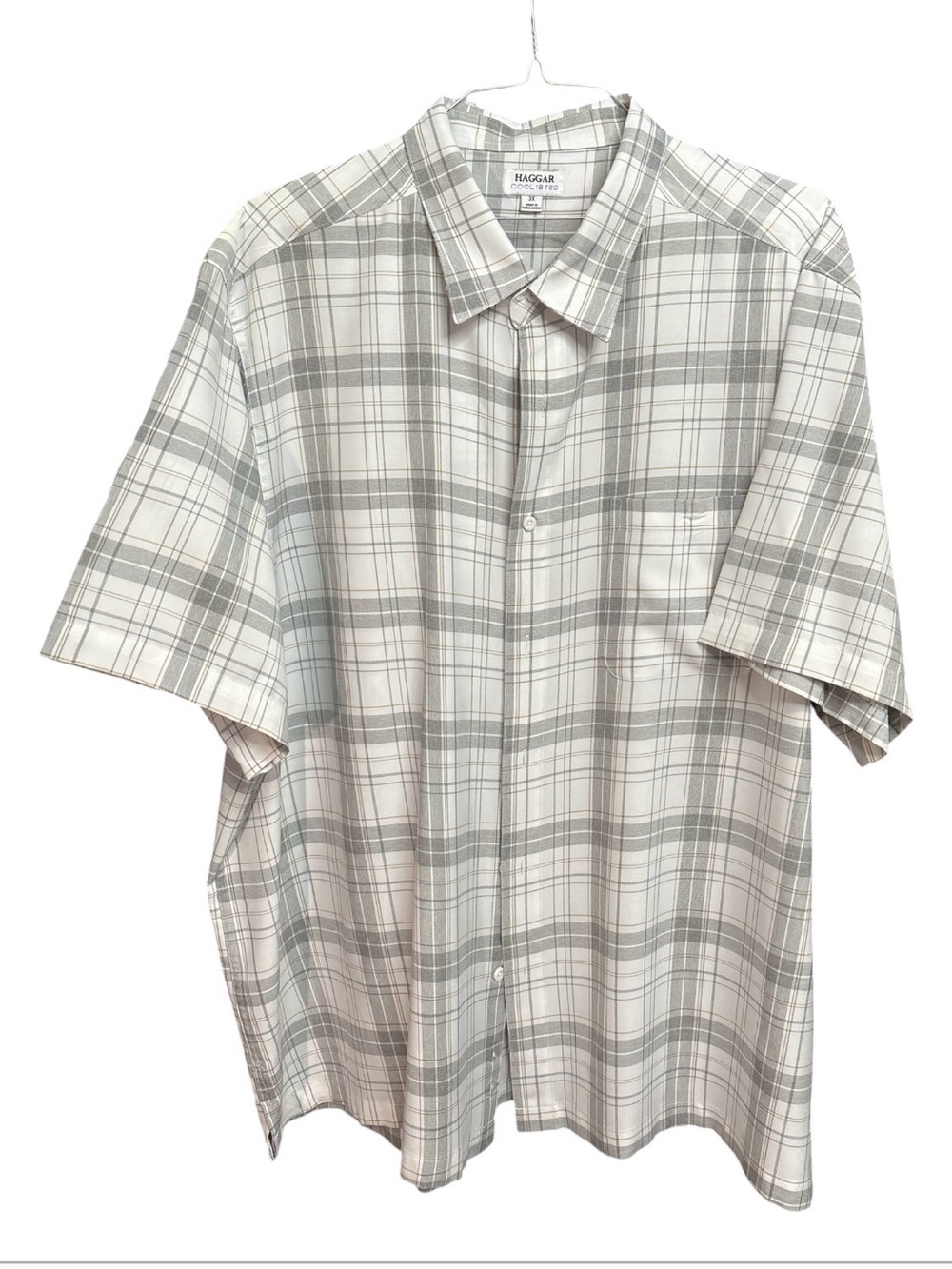 ✔️Haggar Cool 18 Tec Men's Short Sleeve Plaid Button Up Shirt 3X